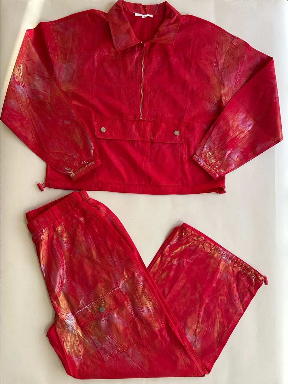 New cherry Mellow Women's Red Paint-Effect Track Joggers size M set - Picture 2 of 9